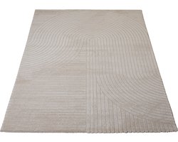Vloerkleed Ella Beige 140 x 200 cm - Design Hoog-Laag Vloerkleed met Lijnenpatroon in Scandinavische / Japandi Stijl