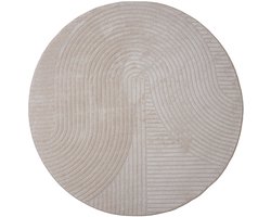 Vloerkleed Ella Beige Rond ø240 cm - Design Hoog-Laag Vloerkleed met Lijnenpatroon in Scandinavische / Japandi Stijl