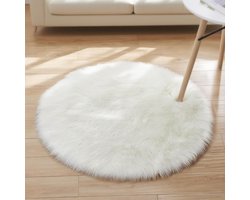 Vloerkleed imitatiebont - Zachte Plush Badmat voor Woonkamer Slaapkamer - Wollen Tapijt als Bankkleed of Kussen- 50 cm Wit