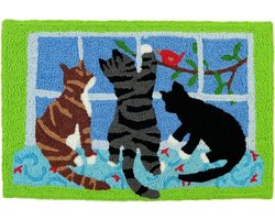 Vloerkleed Kat Vogels - Deurmat Accentkleed - Entree Verfraaien - Glad Geweven Polyester - 50 x 76 cm - Blauw