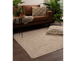 Vloerkleed katoen vierkant - Joy beige/wit 150x150 cm