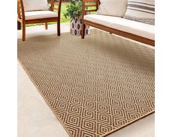 Vloerkleed Kenzy – Geschikt voor Binnen en Buiten – Natuurlijk Ruitmotief – Beige Bruin-200 x 290 cm