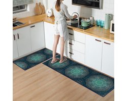 Vloerkleed Keukenloper set 65x180 & 60x100 cm - Deurmat binnen - Halloper set - Gold mandala - Wasbaar Antislip Zacht Tapijt