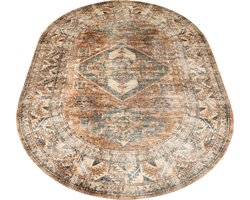 Vloerkleed Laria Blue 1 - Ovaal 200 x 290 cm - Vintage Design Ovaal Vloerkleed met Medaillon Patroon