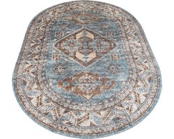 Vloerkleed Laria Blue 3 - Ovaal 160 x 230 cm - Vintage Design Ovaal Vloerkleed met Medaillon Patroon
