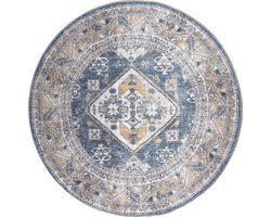 Vloerkleed Laria Blue 4 Rond - ø160 cm - Laagpolig – Vintage / Klassiek Medaillon