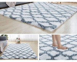 Vloerkleed - Loper - Woonkamer Decoratie - Slijtvast - 50x100cm - Wit Bloemenpatroon