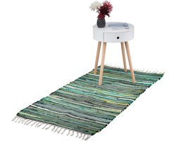 vloerkleed meerkleurig - 70 x 140 cm - katoen - handgeweven - slipvaste onderzijde - groen