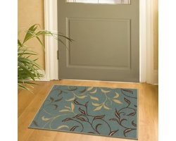 Vloerkleed met Bladeren - Entree mat - Huis Decoratie - Rubberen Antislip Onderkant - 67 x 90 cm - Zeegroen