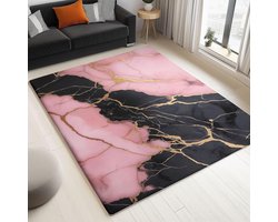 Vloerkleed met korte pool, groot, wasbaar, super zacht en antislip, marmeren textuur, tapijt voor woonkamer, slaapkamer, eetkamer, kantoor, Oeko-Tex, duurzaam, roze deurmat, 60 x 90 cm