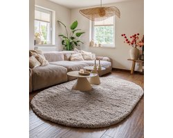 Vloerkleed ovaal hoogpolig - Cozy Shaggy beige 200x300