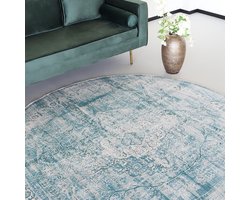 Vloerkleed rond vintage 200cm wit donkerblauw perzisch oosters tapijt
