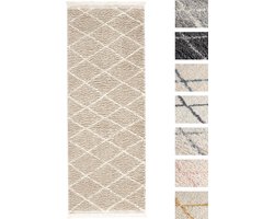 Vloerkleed Shaggy, Tapijt, Beige, Hoogpolig, 80cm x 300cm, Superzacht, Franjes, Berber stijl