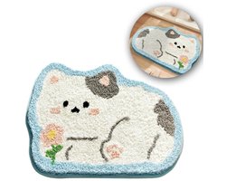 Vloerkleed - Tapijt - Cartoon Dierenbadmat - Dikke Pluche Mat - Schattig Microvezel Vloerkleed - Snel Drogende Deurmat - Antislip Wasbaar - 80x50 cm Kat - Perfect voor Feestdecoratie- Kerstcadeaus - Kerst