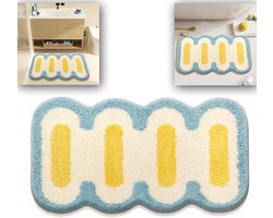 Vloerkleed - Tapijt - Microvezel Badkamermat - Blauw Wit Gegolfd Badmat - Antislip Shaggy Zacht Tapijt - Wasbaar Modern Decoratie - 40x60 cm - Perfect voor Bad - Slaapkamer - Keuken - Deurmat - Perfect voor Feestdecoratie - Kerstcadeaus - Kerst