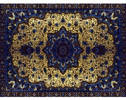 Vloerkleed vinyl | Persia Blauw/Goud | 90x120 cm | Ontdek het Vloerkleed vinyl | Persia Blauw/Goud: stijlvol, duurzaam en hygiënisch. Perfect voor gezinnen, met een elegant design en comfort onder de voeten. Maak je ruimte compleet!