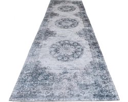Vloerkleed Viola Antraciet 80 x 300 cm - Vintage Design Vloerkleed met Verweerd Patroon