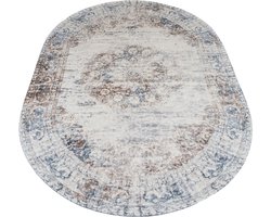 Vloerkleed Viola Taupe - Ovaal 160 x 230 cm - Vintage Design Ovaal Vloerkleed met Verweerd Patroon