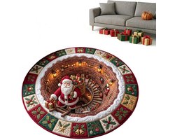 Vloerkleed- vloerkleed rond- Kerst 3D Vloerkleed-Kerst Deurmat -Kerstmat- kerstversiering -kerstdecoratie voor binnen-Decoratieve Deurmat-Antislip-Optische illusie-3D visueel effect- voor hal, slaapkamer, woonkamer-60cm-De Kerstman en de bel