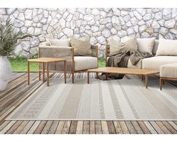 Vloerkleed voor buiten of voor balkon en terras in Beige 240x340 cm | Tapijt geschikt voor In en Outdoor | Rechthoekig | Weer- en UV-bestendig Tuintapijt | Buitentapijt | CALGARY kleed by The Carpet