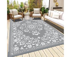 Vloerkleed, voor buiten, weerbestendig en uv-bestendig, plastic, gerecycled buitentapijt, woonkamertapijt, handgeweven tapijt, vloermat voor terrassen, balkon, tuin, serre, camper, 150 x 210 cm