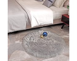 Vloerkleed voor de kinderkamer, decoratief bonttapijt, kunstbont, bont voor stoelen, schapenvacht, lamsvacht, kleine kamer, slaapkamer, decoratie, lamsvacht, tapijten, grijs, 45 cm rond