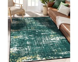 Vloerkleed Voor Woonkamer 140 X 200 Cm - Groen Geel Beige Abstract Tapijt - Antislip Grote Slaapkamer Vloer Woondecoratie - Soft Touch Laagpolig Niet Pluizend