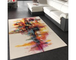Vloerkleed voor Woonkamer Laagpolig Modern Vintage Abstract Patroon Geel-Wit 80x150 cm