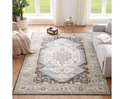 Vloerkleed, woonkamer, 160 x 230 cm, wasbaar, in wasmachine, tapijten, tapijt, slaapkamer, bruin, boho, vintage, laagpolig tapijt, wollig, voor binnen en buiten, antislip