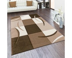 Vloerkleed Woonkamer - Gestreept Tapijt - Creëer Sfeer - 3D Ontwerp Effect - 200x290cm - Bruin