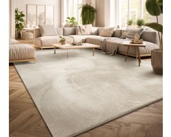 Vloerkleed Woonkamer Laagpolig Eenkleurig Modern Design Wasbaar Geel Gold, Kleur: Crème, Maat:60x100 cm