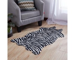 Vloerkleed zebra print - 75x110 CM - Dierenvel zebravel zebrahuid Vloerkleed tapijt zwart wit strepen