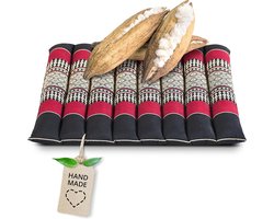 Vloerkussen 35x35x4,5cm Zwart/Rood - Kapok Zitkussen voor Binnen en Buiten