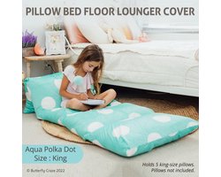 Vloerkussen Bed Lounger Cover, Gezellig Stijlvol voor Kinderen Volwassenen, Fauteuil Vloerkussen voor ultiem comfort, Peuter Dutje Mat, Alleen hoes, Aqua Polka Dot, King