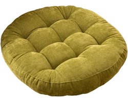 Vloerkussen, grote ronde vloer, zitkussen, verdikt kussen, getuft, futonstoel, tatami-mat, poefs, meditatie zitten (corduroy groen, rond 42 cm)