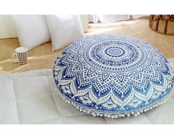 Vloerkussen Hippie Mandala Kussenhoes - Bohemian Yoga Decor, 81 cm Blauw