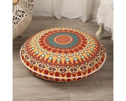 Vloerkussen Rond - Zitkussen Groot - Meditatie en Ontspanning - Traagschuim Vulling - 81 cm Diameter - Oranje