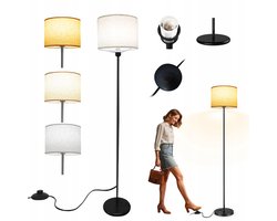 Vloerlamp - 156cm Staande Lamp Met Linnen Kap - 3 Lichtstanden & Voetschakelaar - Voor Woonkamer, Slaapkamer & Kantoor - Eenvoudig in Elkaar te Zetten & Stijlvol
