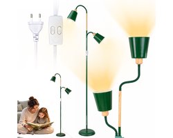 Vloerlamp 159 cm - Staande Lamp - Nachtlampje - 2 Lampkop - Houtnerf - Onafhankelijke Bediening - E27 - 360° Draaibaar - Verstelbare Hoek - Metalen Voet - Leeslamp - Voor Woonkamer & Slaapkamer - Groente