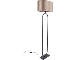Vloerlamp | 50 x 34 x 162 cm | Verona ovale kap | E27 | goud, zwart | metaal, stof | moderne, landelijke, romantische sfeerverlichting
