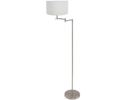 Vloerlamp Bella 3878ST staal & wit, 154 cm hoog, met grof linnen kap, modern design, uitklapbaar, merk Mexlite