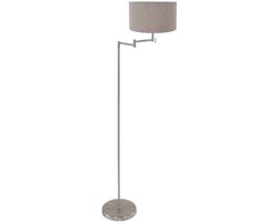 Vloerlamp Bella 3879ST in staalkleur met grijze velours kap, uitklapbaar, van metaal en textiel, hoogte 154 cm, diameter kap 30 cm - Mexlite