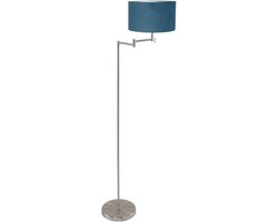 Vloerlamp Bella 3881ST - Staalkleurig met blauwe velours kap, hoogte 154 cm, diameter 30 cm, metaal en textiel, merk Mexlite, trendy stijl
