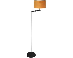 Vloerlamp Bella 3887ZW met gouden en zwarte fluweelachtige lampenkap, 154 cm hoog, metalen en textiele materialen, trendy design - Mexlite