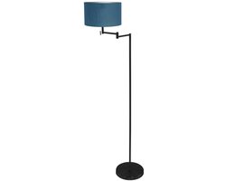 Vloerlamp Bella 3891ZW van Mexlite met blauw fluweelachtige lampenkap, 154 cm hoog, 30 cm diameter, metaal en textiel, uitklapbaar, trendy voor binnen gebruik