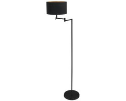 Vloerlamp Bella 3892ZW, 154 cm hoog, met zwart textiel en goudkleurige binnenkant, uitklapbaar, Mexlite
