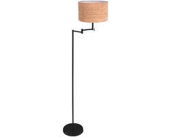 Vloerlamp Bella 4362ZW - Eigentijds zwart met kurken kap, hoogte 154 cm, reikwijdte 45 cm, uitklapbaar, Mexlite