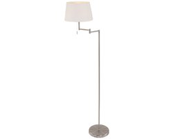 Vloerlamp Bella 5894ST staalkleurig met witte linnen kap, 154 cm hoog, draaibaar, van metaal en textiel, merk Mexlite