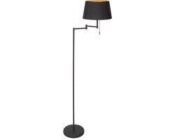 Vloerlamp Bella 5894ZW - Draaibaar, staal en textiel, hoogte 154 cm, diameter kap 24-30 cm, zwart met gouden binnenkant - Mexlite