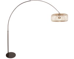 Vloerlamp Breeza-Beache 4769CA met grote bamboe kap, bruin, hoogteverstelbaar en uitschuifbaar, Steinhauer, trendy design voor binnen gebruik